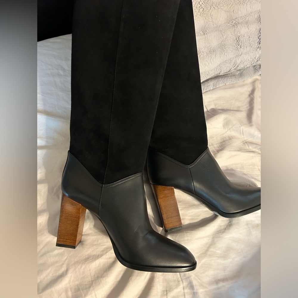 Sportmax maxmara Betulla black suede leather boots with wood heel 39.5 NIB $875